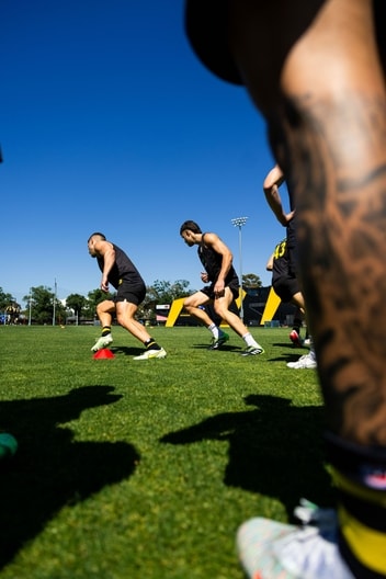 Dion Prestia, Harry Armstrong, Liam Fawcett - AFL Training November 24