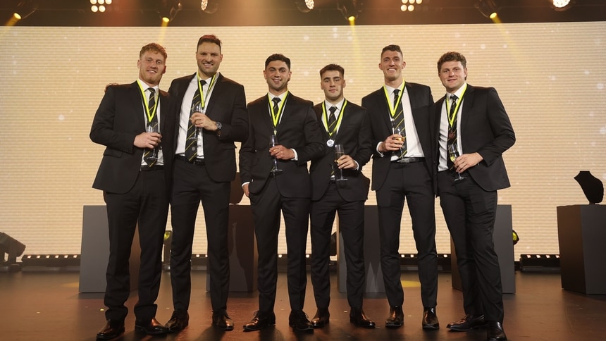 Nick Vlastuin, Toby Nankervis, Tim Taranto, Seth Campbell, Ben Miller and Jacob Hopper at the 2025 Jack Dyer Medal